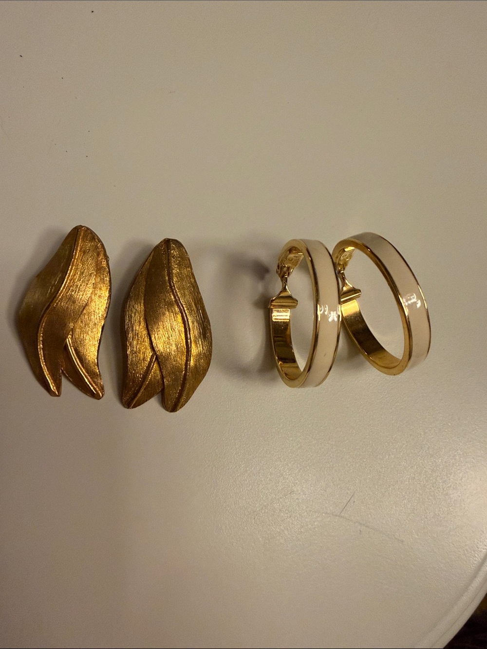 Vintage Earrings Lot Monet Enamel Hoops & Gold Leaf Clip Ons 2 Pairs